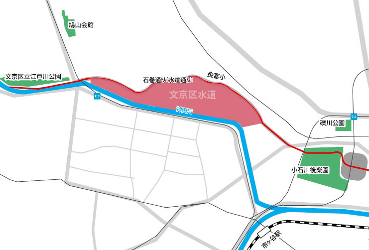 文京区水道の地図