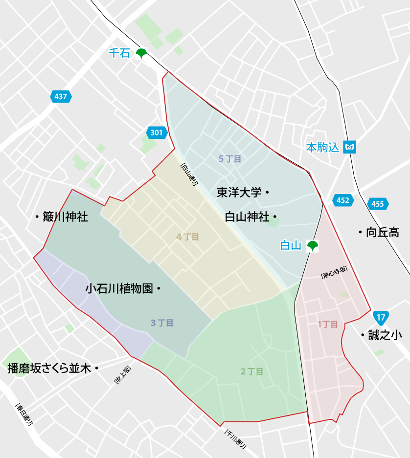 文京区白山の地図