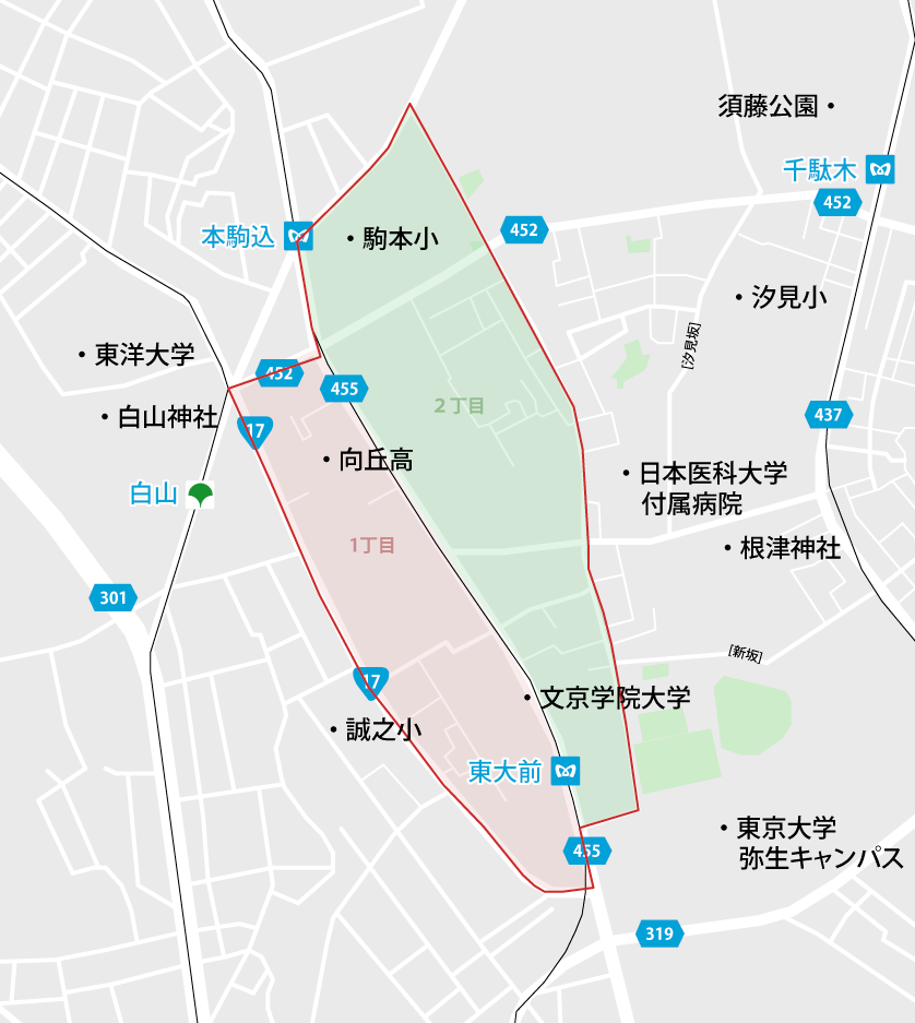 東京都文京区向丘の地図