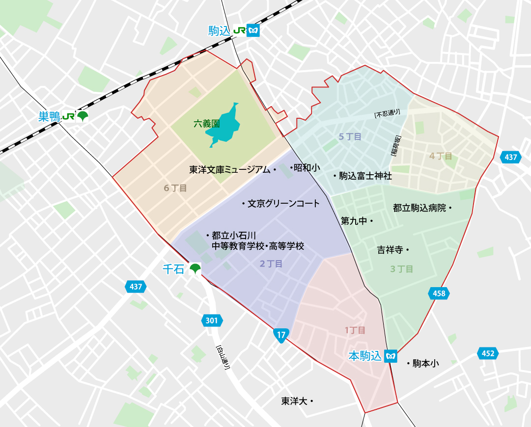東京都文京区本駒込の地図