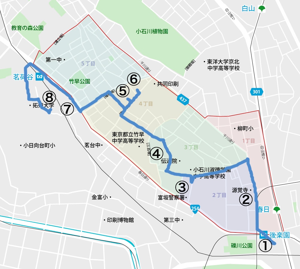 東京都文京区小石川七福神めぐりマップ